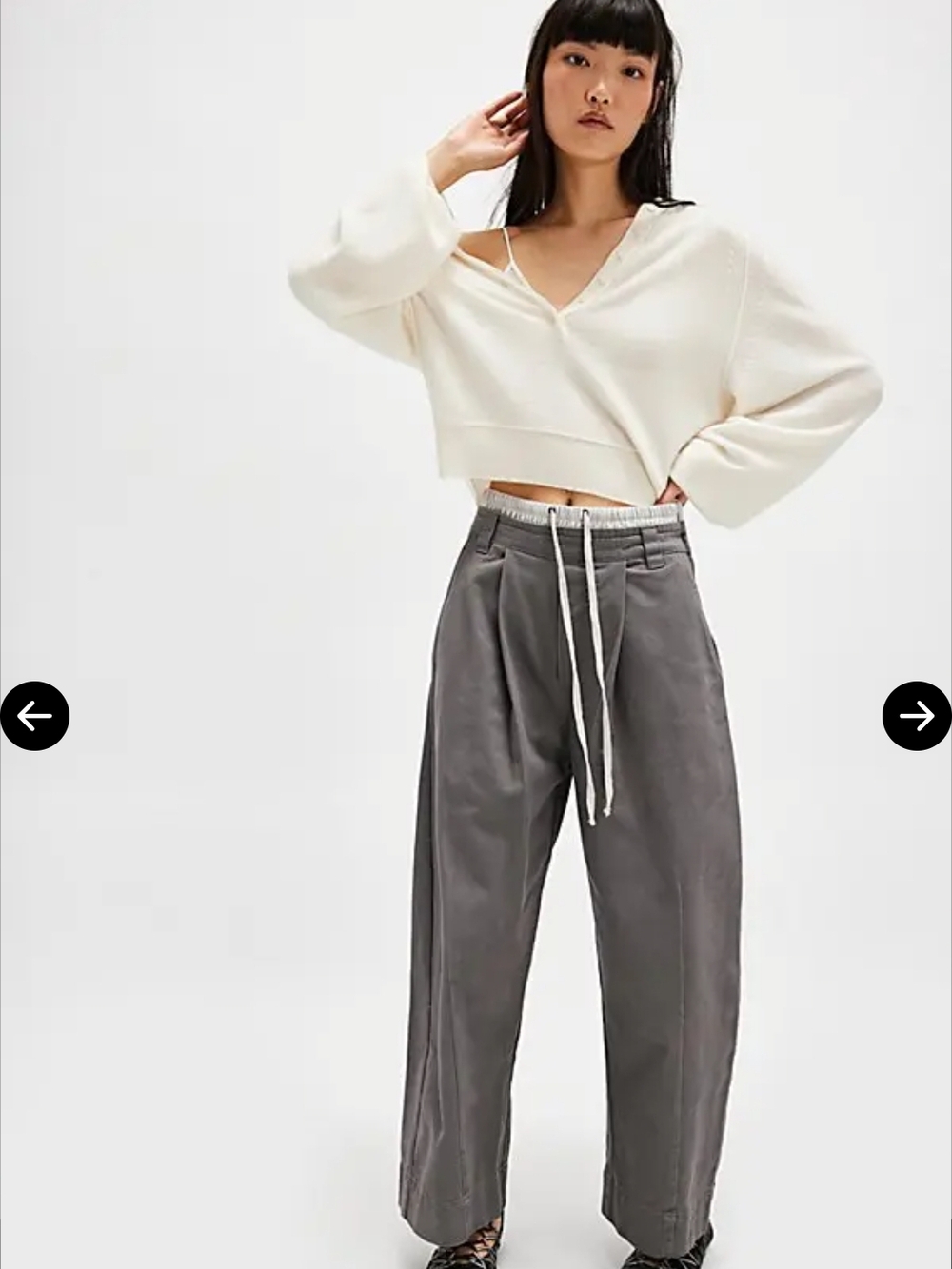 We The Free  Good Sport Trousers Size 4 Gray Wide-Leg Drawstring Trousers.